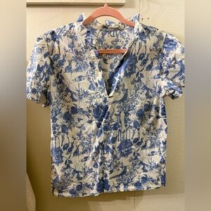 Blue Floral Patterned Blouse